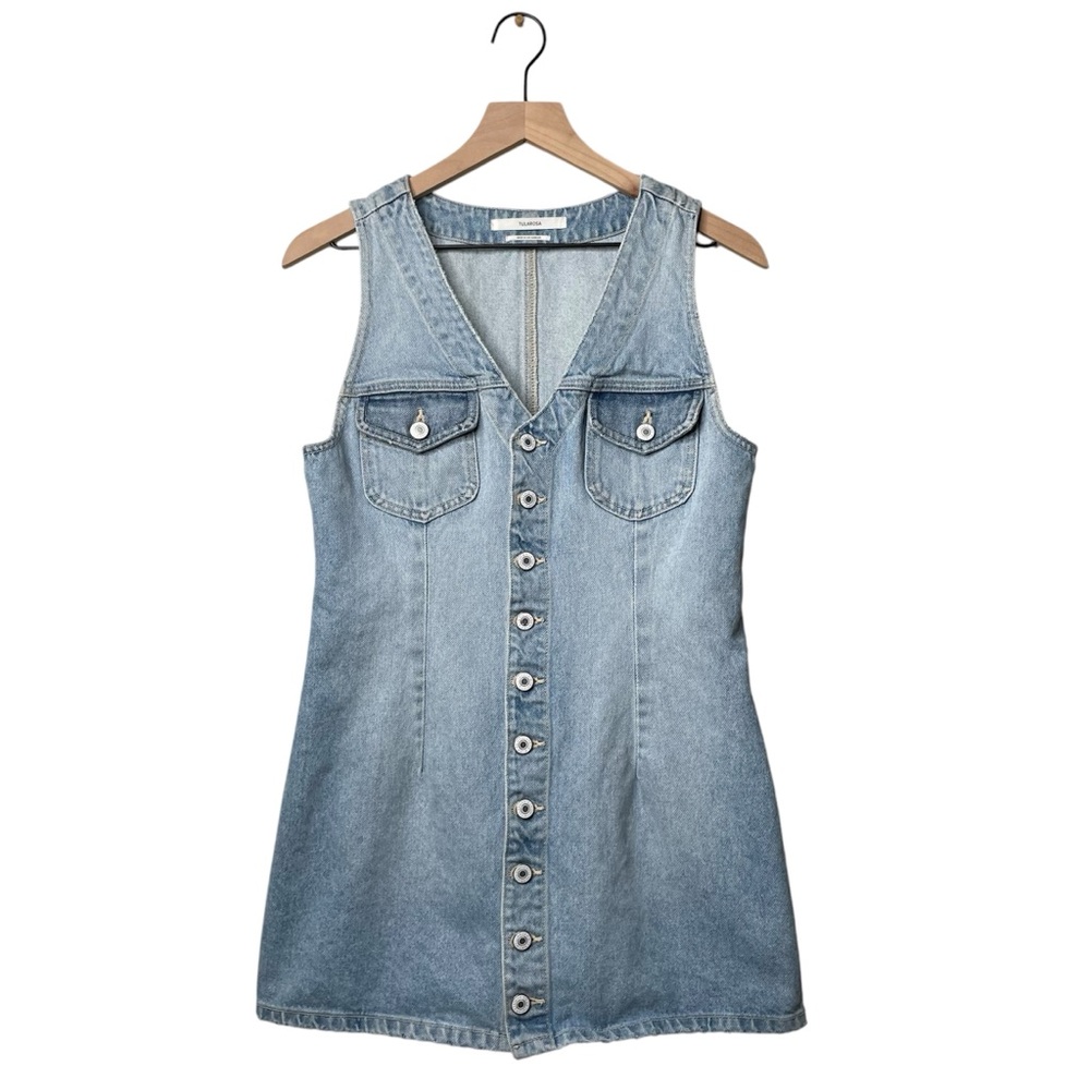 Tularosa Zoe Denim Dress Button Down V-Neckline Sleeveless Western - Picture 2 of 13